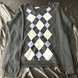 Croft&Barrow purple and white plaid v-neck sweater.